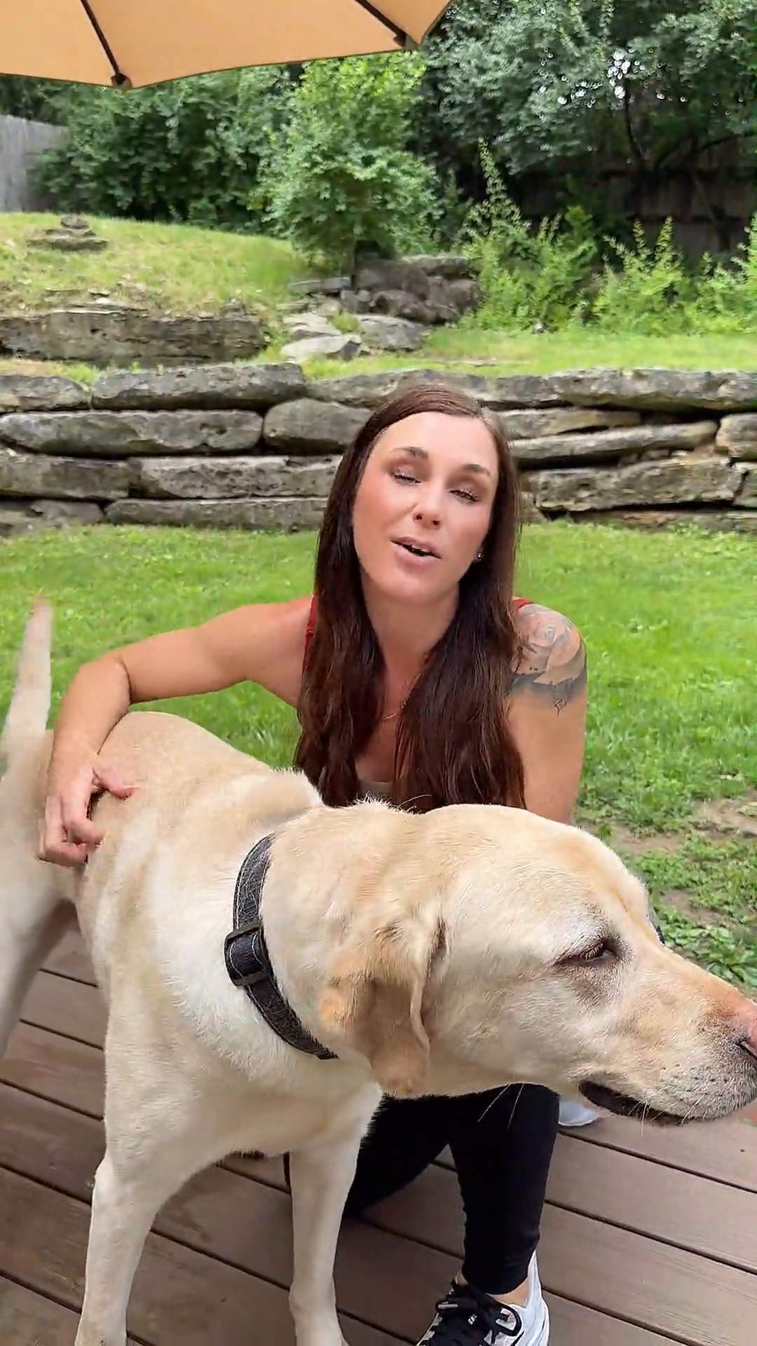 Katelyn using a dog ball launcher with her pet in a pet UGC video